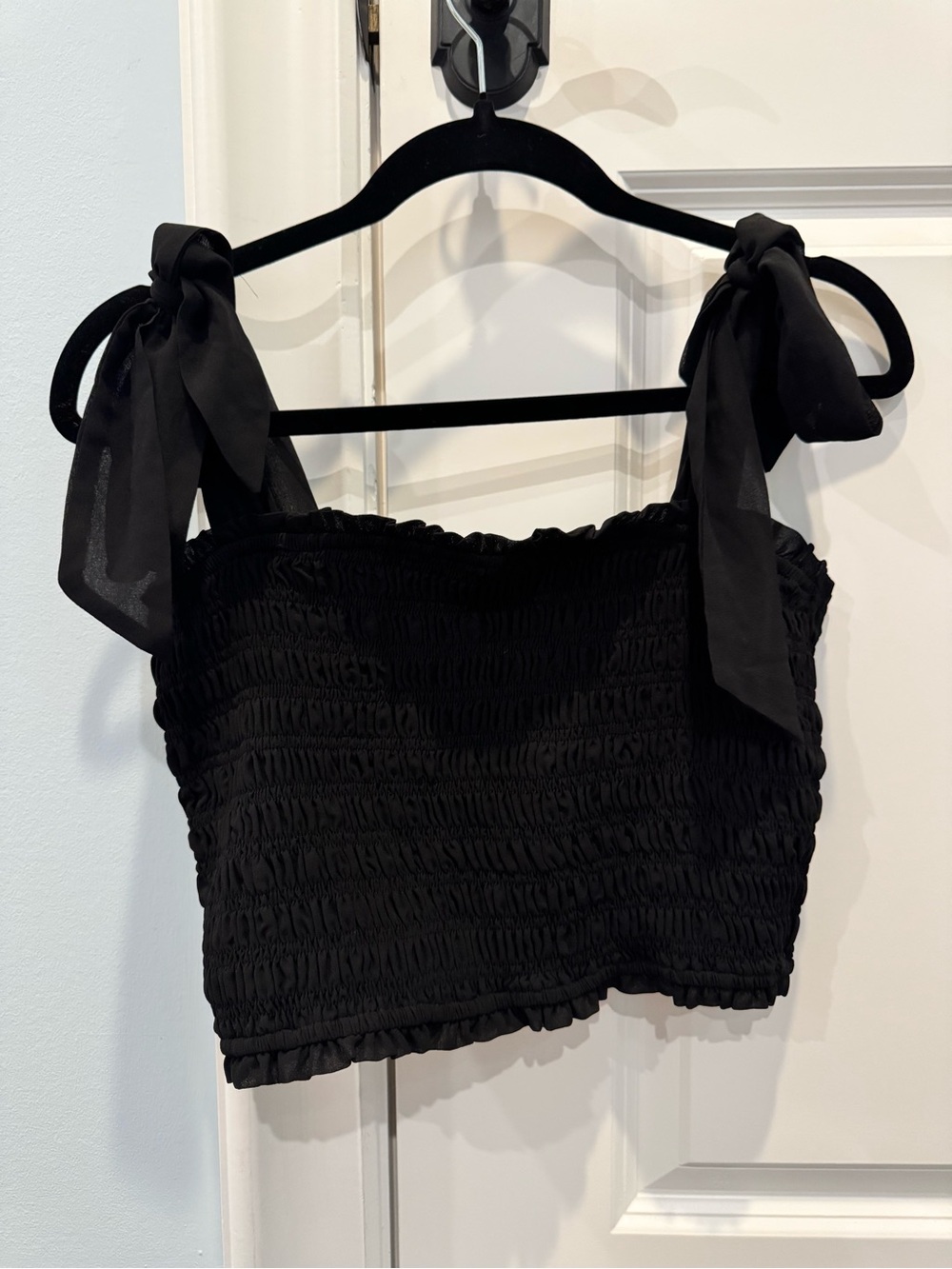 Altr’d State Black Smocked Tie-Shoulder Crop Top